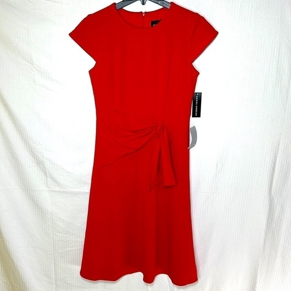 NORDSTROM Donna Morgan Twist Waist Cap Sleeve Red Midi Dress -Sz 6 - Picture 4 of 13